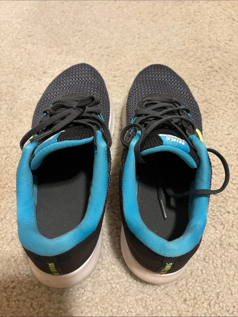 Nike Black Mesh Running Shoes with Lime and Teal Accents